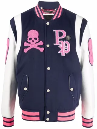 Embroidered-Logo Varsity Jacket
