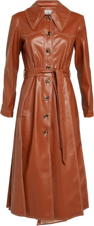A.W.A.K.E. Mode Faux Leather Belted Coat