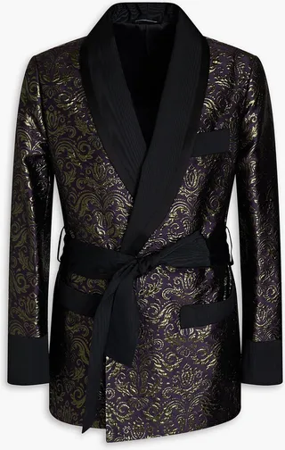Moire-paneled brocade blazer