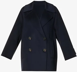 Womens Midnight Blue Capri Single-breasted Wool Coat