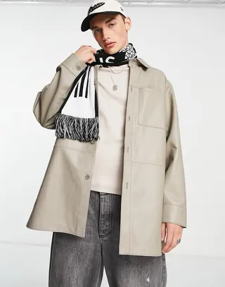 ASOS DESIGN oversized real leather shacket in sage green