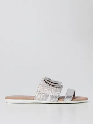Hogan flat sandal in python print laminated leather