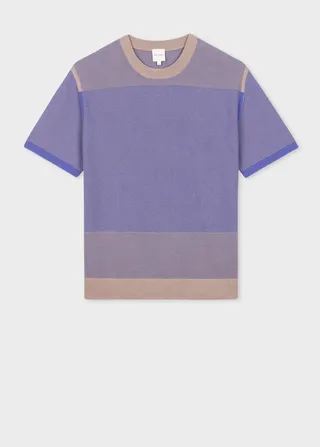Purple Cotton Knitted Panelled T-Shirt