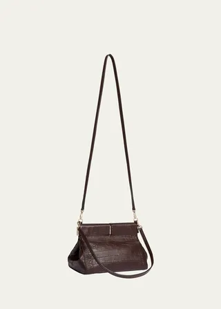 Mini Hinge Croc-Embossed Shoulder Bag