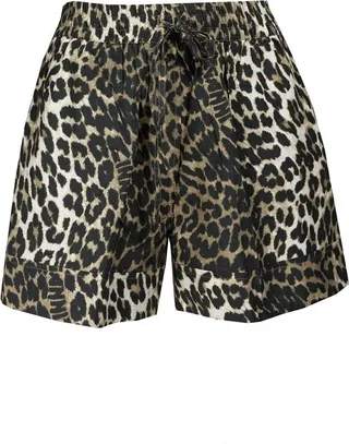 Ganni Leopard Printed Drawstring Shorts