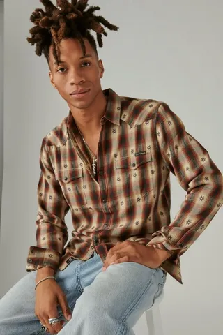 Plaid Dobby Western Long Sleeve Shirt