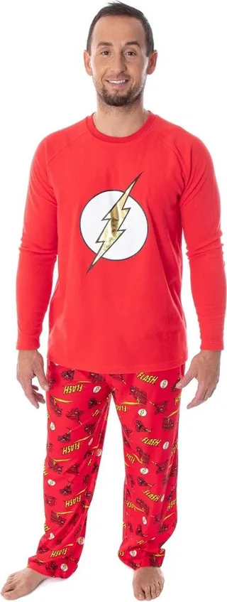 DC Comics Men's The Flash Superhero Fleece Shirt And Pant 2 PC Pajama Set (XL) Red