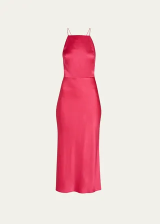 Satin Apron Midi Cocktail Dress