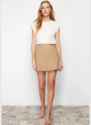 Mink High Waist A-Line Mini Woven Skirt TWOSS22ET0136