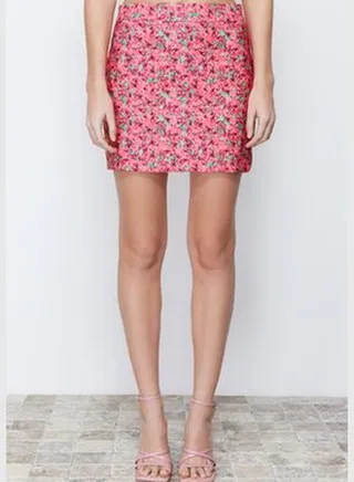 Red Mini Woven Floral Skirt TWOSS22ET0326