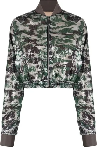 Camouflage-Print Sequinned Bomber Jacket
