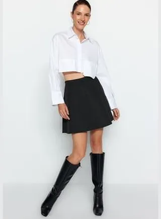 Black Skater Mini Knitted Skirt TWOAW24ET00215
