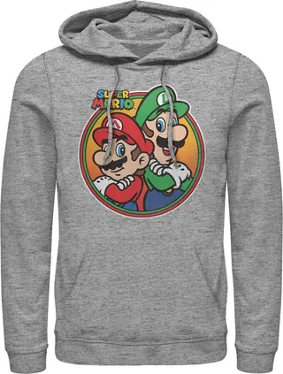 Men's Nintendo Mario Luigi Back to Back Pull Over Hoodie - Athletic Heather - 2X Large