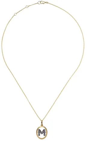 14kt and 18kt yellow gold M diamond initial pendant necklace
