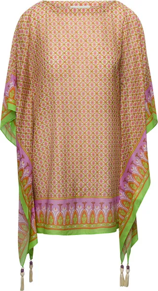 Multicolor Geometric Printed Beach Tunic In Cotton And Silk Woman Tory Burch
