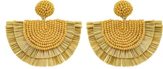 Natural Raffia Seed Bead Crescent Drop Earrings