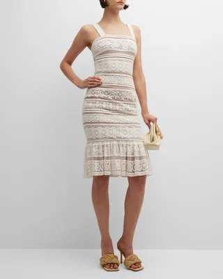 Desiree Square-Neck Lace Flounce Midi Dress