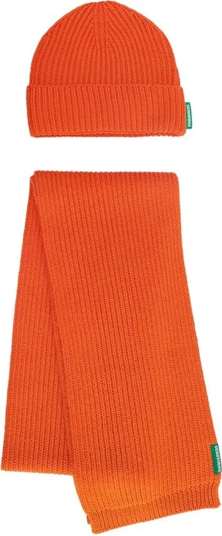 Dsquared2 Logo Tag Ribbed-Knit Hat And Scarf Set