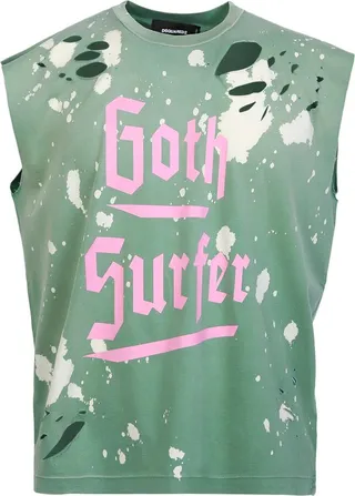 Dsquared2 Distressed Logo-Printed Crewneck Sleeveless T-Shirt