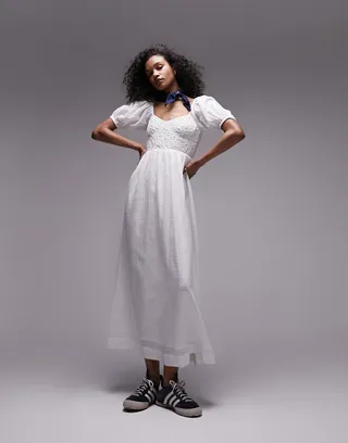 Topshop textured bust maxi dress in ivory