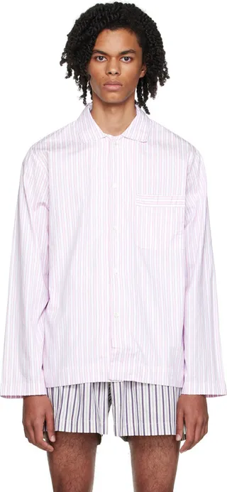 Tekla Pink Stripe Long Sleeve Pyjama Shirt