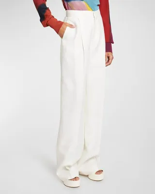 Pleated Wide-Leg Linen Suit Pants