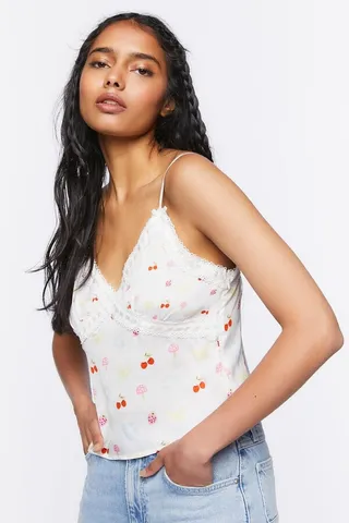Fruit Print Lace-Trim Cami