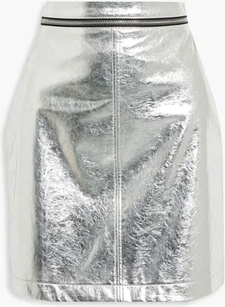 Zip-detailed metallic faux leather mini skirt