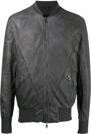 Zip-Up Leather Bomber Jacket