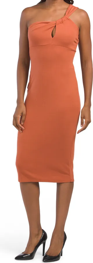 One Shoulder Twist Knot Midi Dress