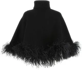 Valentino Feather-Trim Long-Sleeved Cape