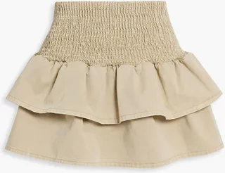 Isa tiered shirred denim mini skirt