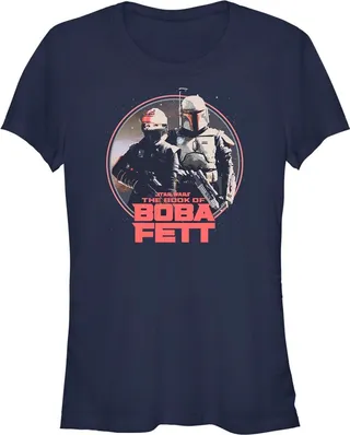Junior's Star Wars: The Book of Boba Fett Fennec and Boba Classic Circle T-Shirt - Navy Blue - X Large