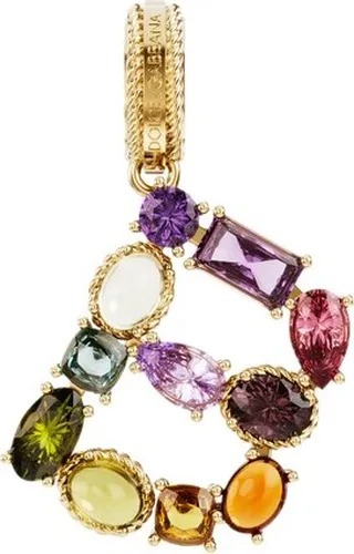 Rainbow alphabet B 18 kt yellow gold charm with multicolor fine gems