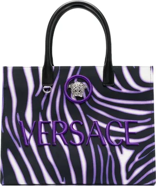 Logo-Embroidered Zebra Tote Bag
