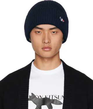 Maison Kitsuné Navy Tricolor Fox Beanie
