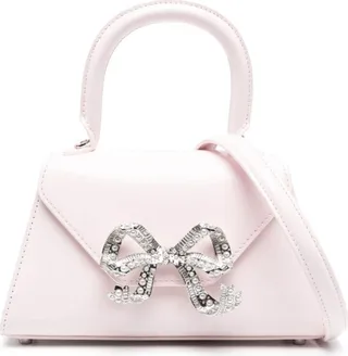 Beige Envelope Mini Bag With Crystal Embellished Bow In Leather Woman