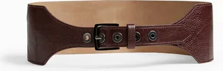 Bead-embellished pebbled-leather belt