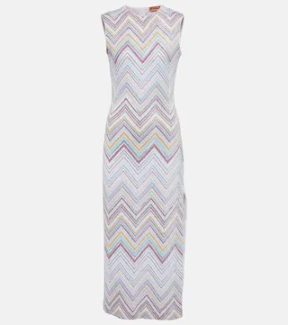 Zig-zag boucle knit midi dress