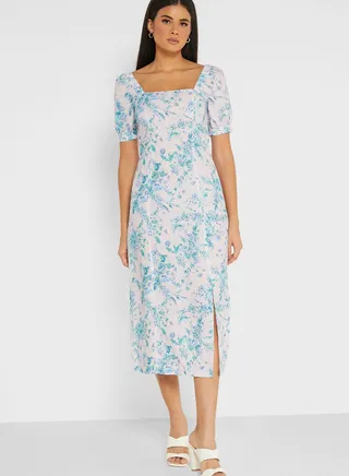 Floral Printed Button Detail Dress