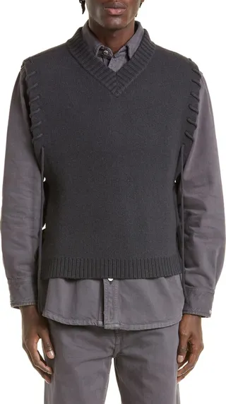 Men's Laced V-Neck Wool Sweater Vest