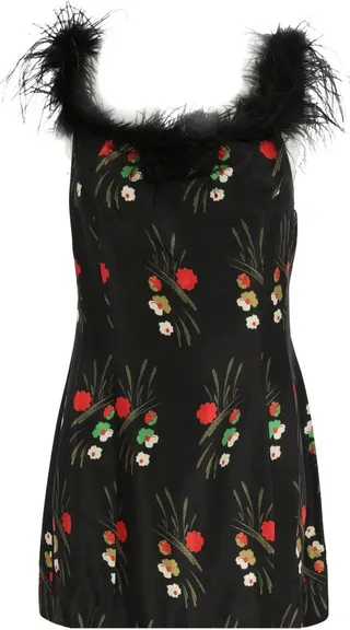 Rixo Feather-Trim Strapped Mini Dress