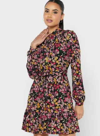 Floral Print Ruffle Detail Dress