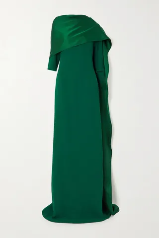 Safiyaa - Cosette Cape-effect Stretch-cady And Satin Gown - Green