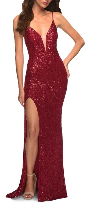 Lace Up Back Sequin Gown
