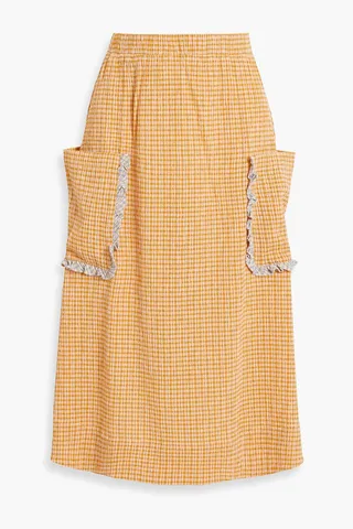 Mila gingham crinkled-gauze midi skirt