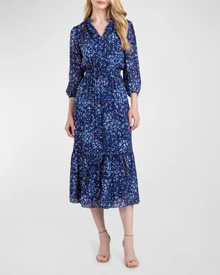 Jaxon Smocked Floral-Print Midi Dress