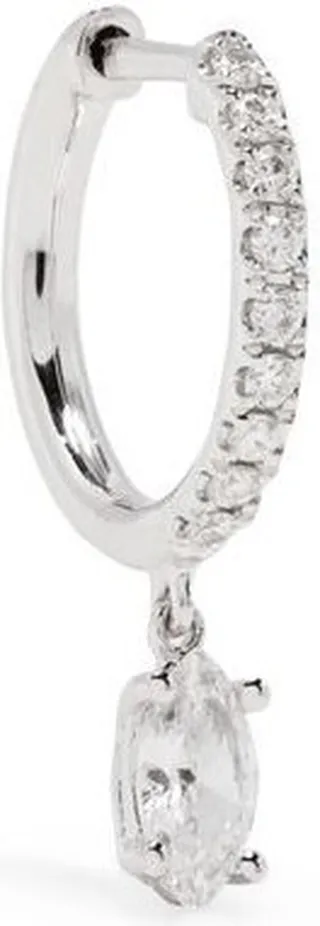 18kt White Gold Diamond Drop Single Hoop Earring