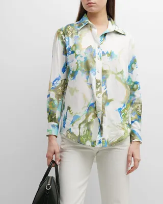 Mini Monica Marble-Print Button-Down Shirt