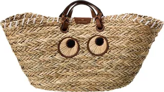 Anya Hindmarch Paper Eyes Large Seagrass & Leather Tote
